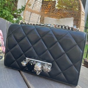 Alexander McQueen Embellished Quilted Jewelled Black Leather Satchel.